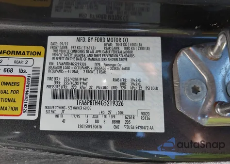 2016 Ford Mustang Ecoboost from USA, damaged, VIN 1FA6P8TH4G5219326